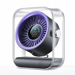 PRIMEPLUS - Rechargeable USB Desk Fan, 100 Speeds, Digital Display, 90° Rotating, Quiet Turbo Airflow for Home Office Travel - Purple