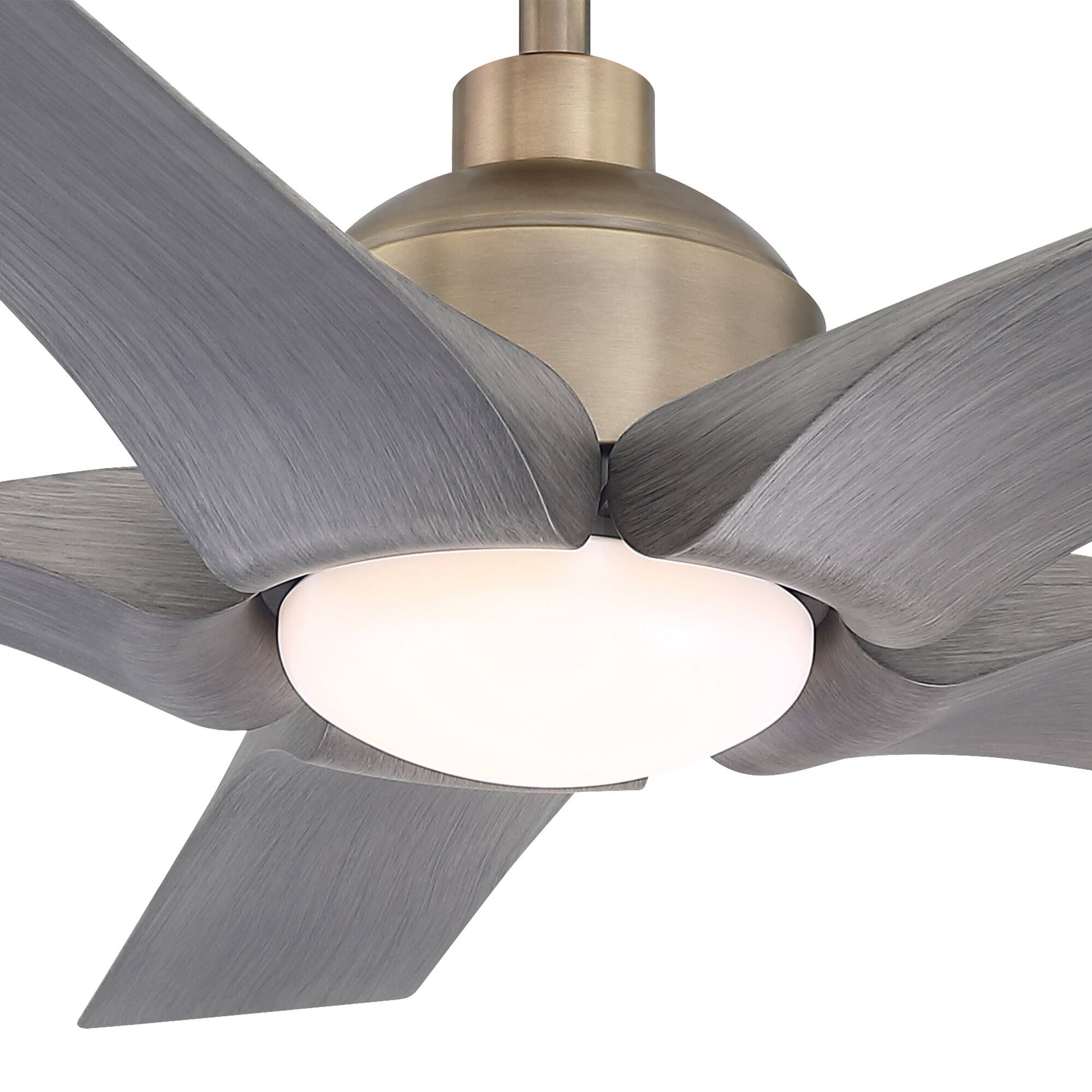 Alt View 4. Parrot Uncle - 56" Modern Brushed Bronze LED Ceiling Fan with Remote, 5 Grey Woodgrain ABS Blades, Reversible DC Motor - Brushed Bronze.