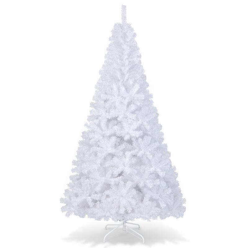 WELLFOR - 7 ft Unlit Hinged Artificial PVC Pine Christmas Tree with 950 Branch Tips‑Holiday Indoor & Outdoor Decoration - White