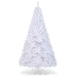 WELLFOR - 7 ft Unlit Hinged Artificial PVC Pine Christmas Tree with 950 Branch Tips‑Holiday Indoor & Outdoor Decoration - White