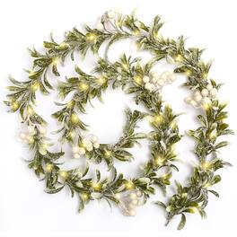 PARKER SLATER - Christmas Garland with Lights, 5.9FT Battery Prelit Berry Garland - White