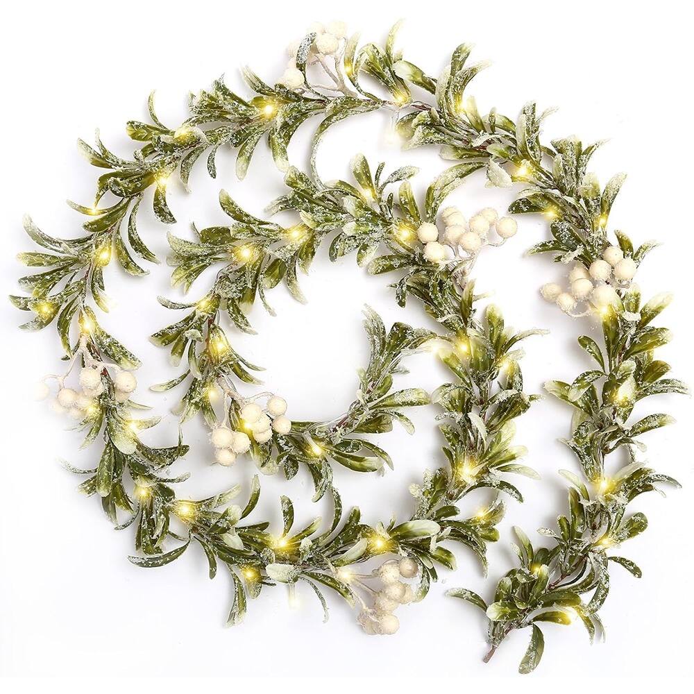 Front. PARKER SLATER - Christmas Garland with Lights, 5.9FT Battery Prelit White Berry Garland - White.
