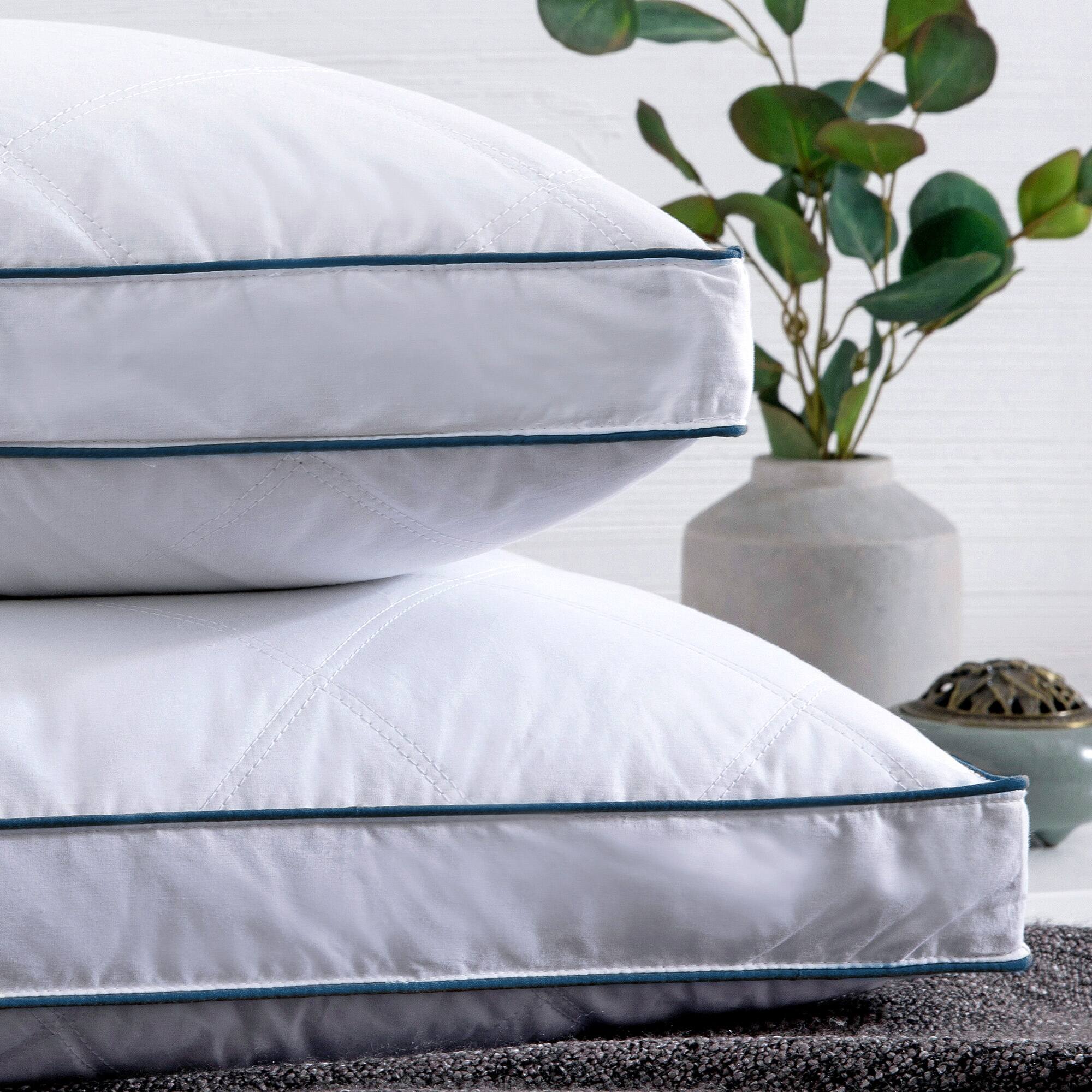Back. Peace Nest - Peace Nest Goose Feather Down Pillow White Quilted Cotton Cover Set of 2 - White.