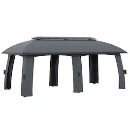Outsunny - Patio Gazebo, Outdoor Gazebo Canopy Shelter with Netting, Vented Roof, Steel Frame for Garden, Lawn - Dark Gray