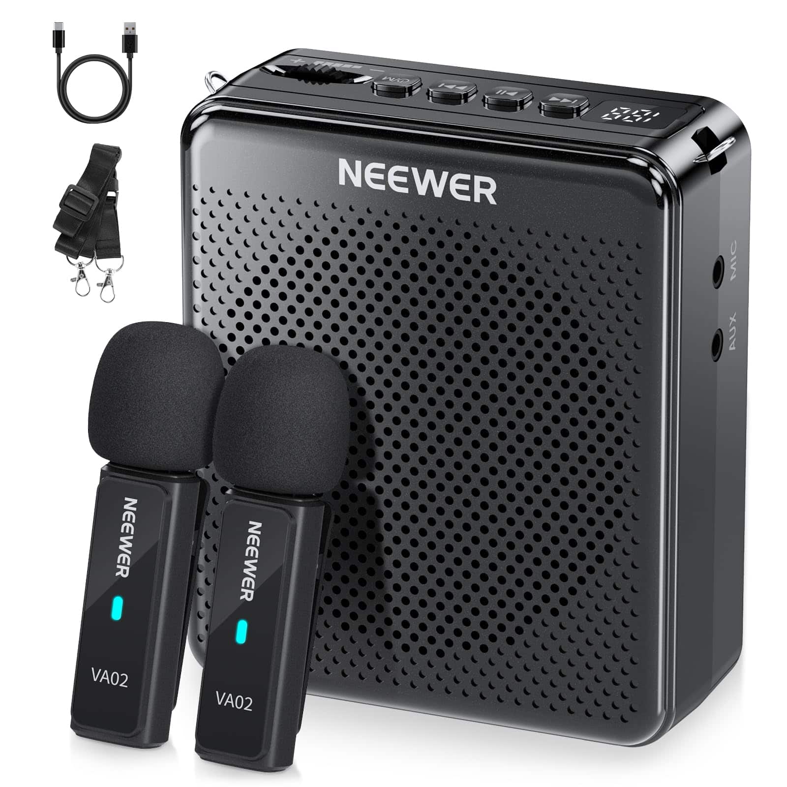Neewer - VA02 Voice Amplifier with Wireless Mic, 10Hr Battery, 15m Range, USB-C
