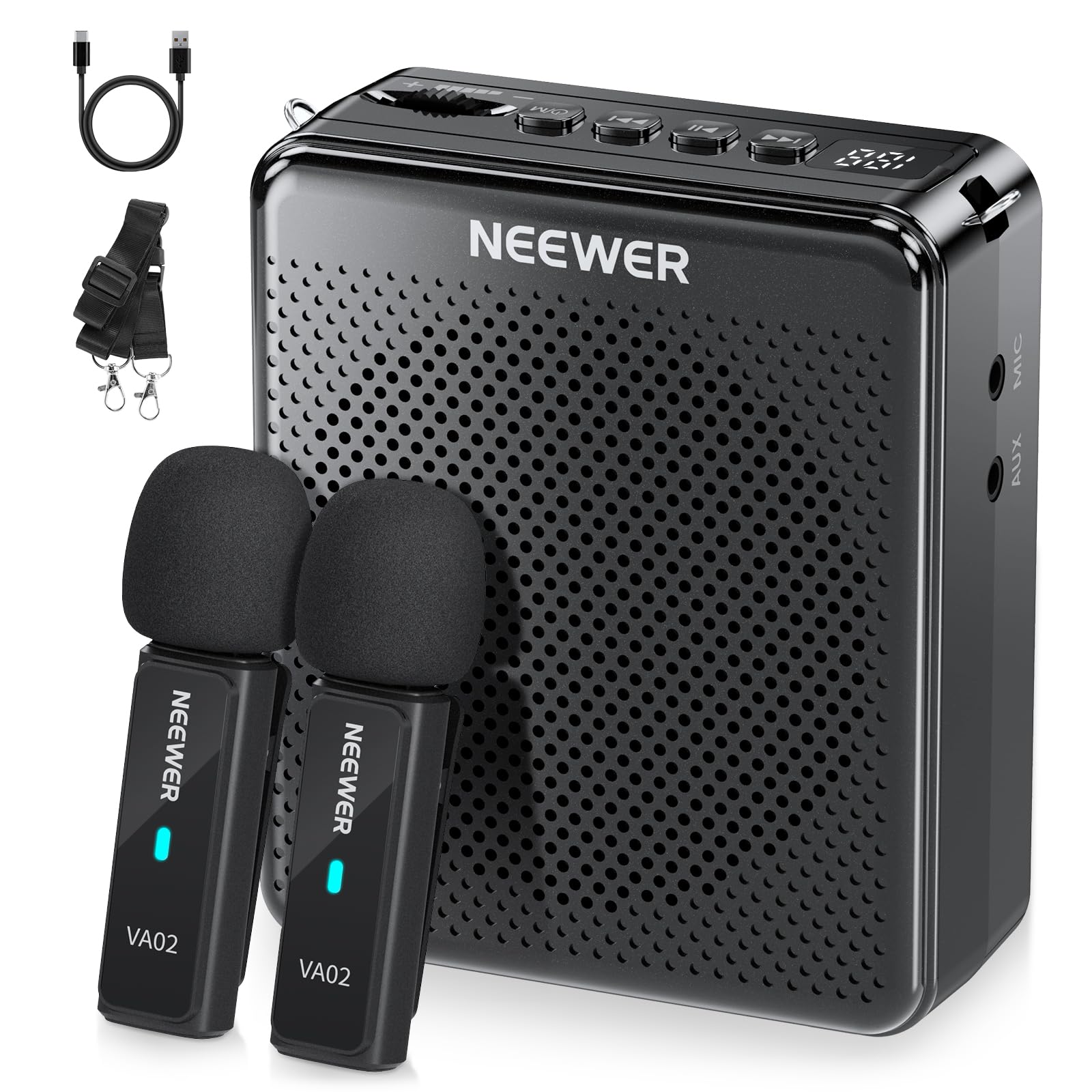 Neewer - VA02 Voice Amplifier with Wireless Mic, 10Hr Battery, 15m Range, USB-C