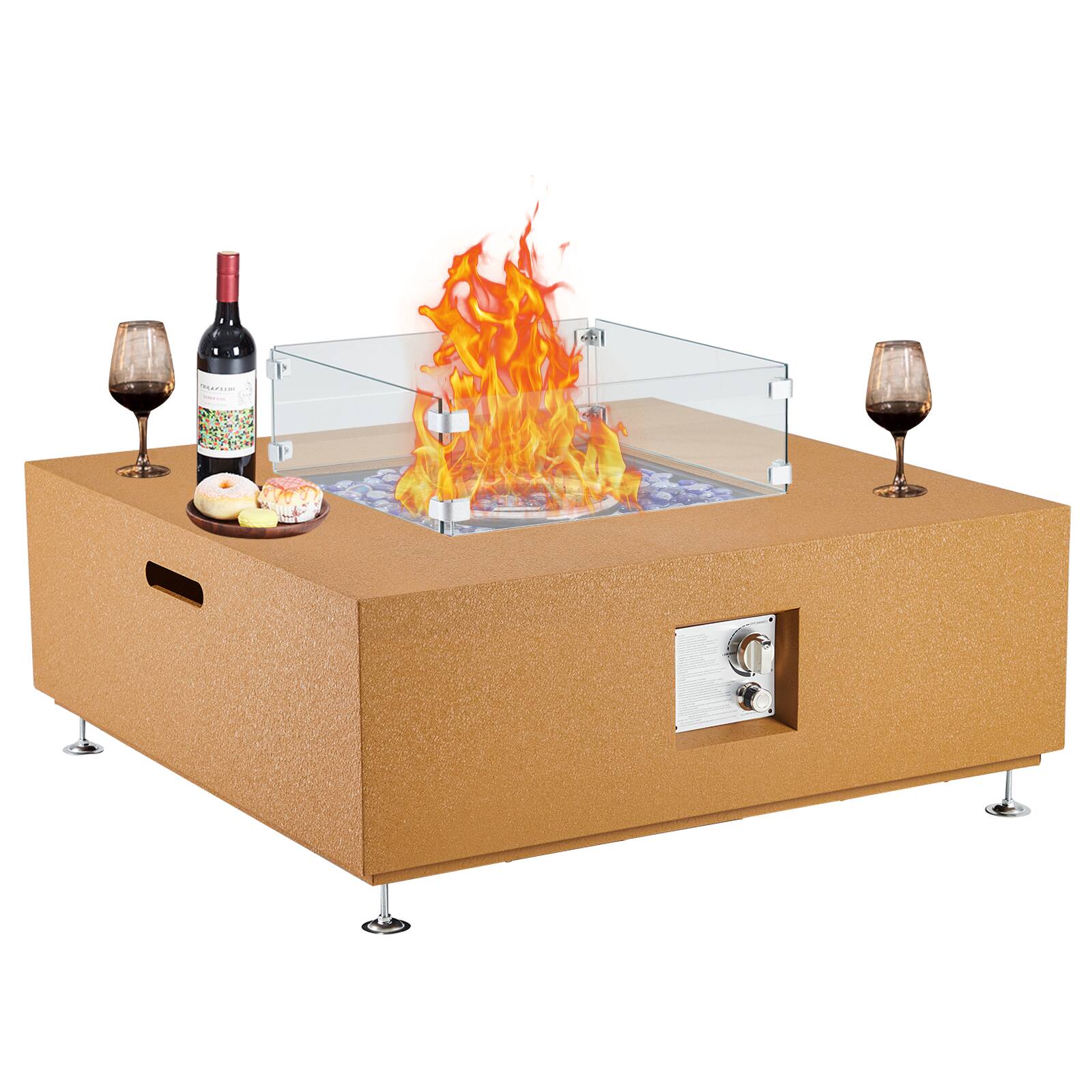 Front. Acekool - 36" 50,000 BTU Certified Propane Fire Pit Table, Outdoor Fireplace with Wind Guard Glass Windshield, Yellow.