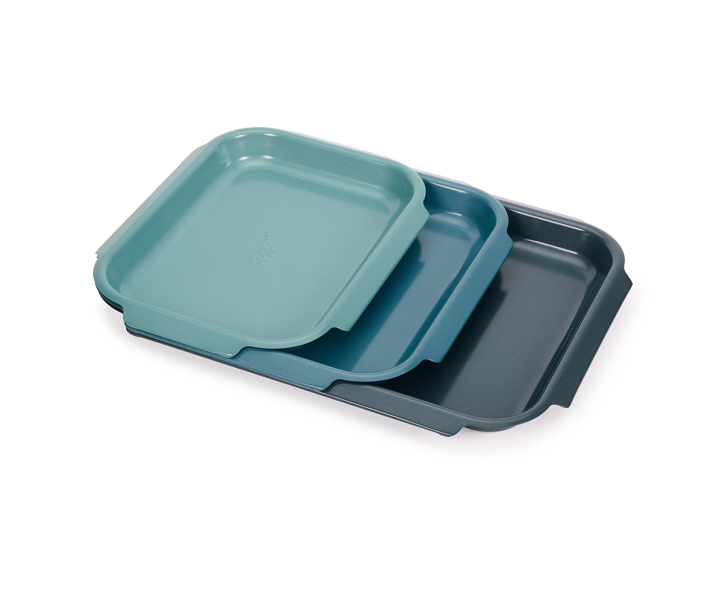 Front. Joseph Joseph - Joseph Joseph Nest Bake 3-piece Non-stick Baking Sheet Set with Easy Pull Handles - Blue.