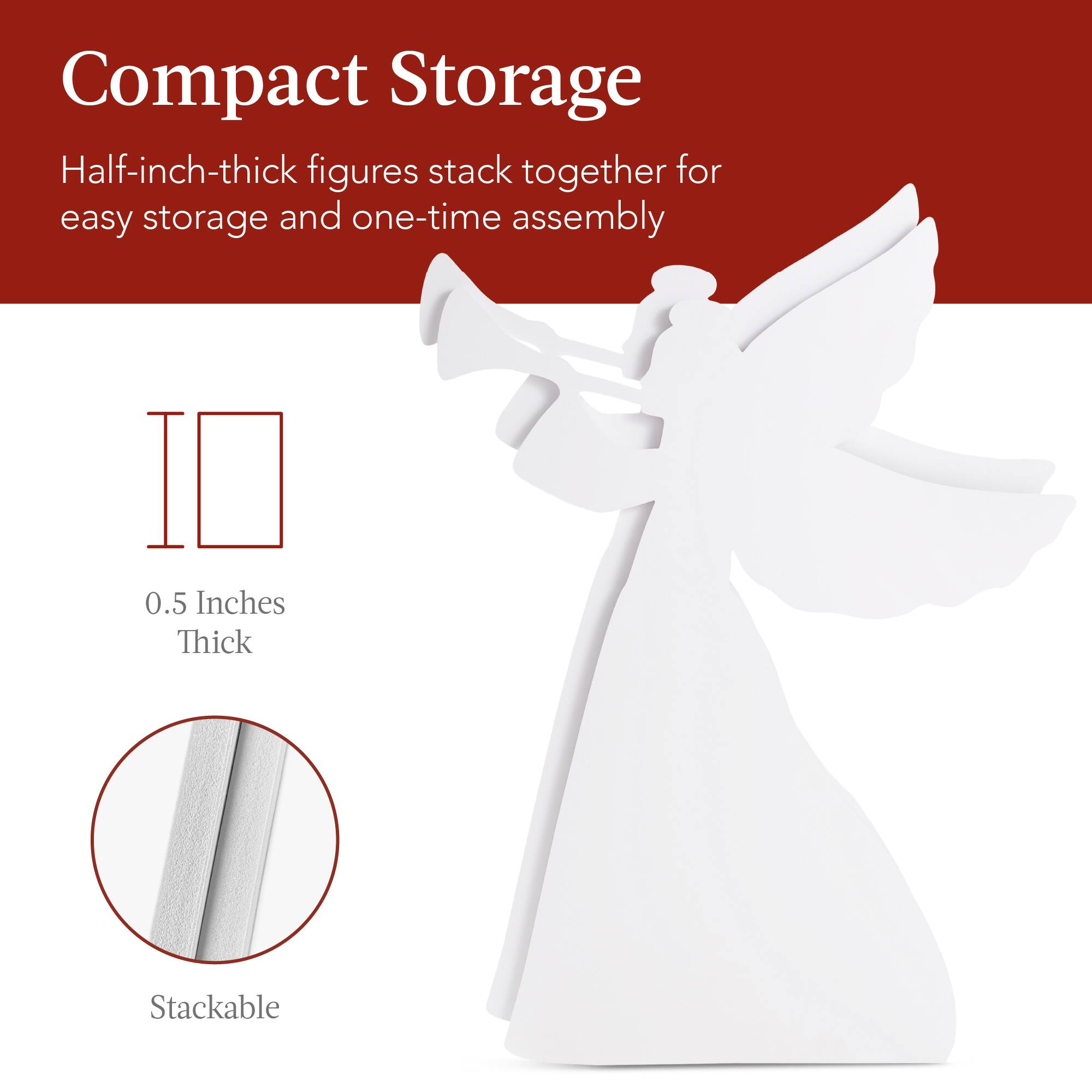 Compact Storage

Half-inch-thick figures stack together for easy storage and one-time assembly

0.5 Inches Thick

Stackable