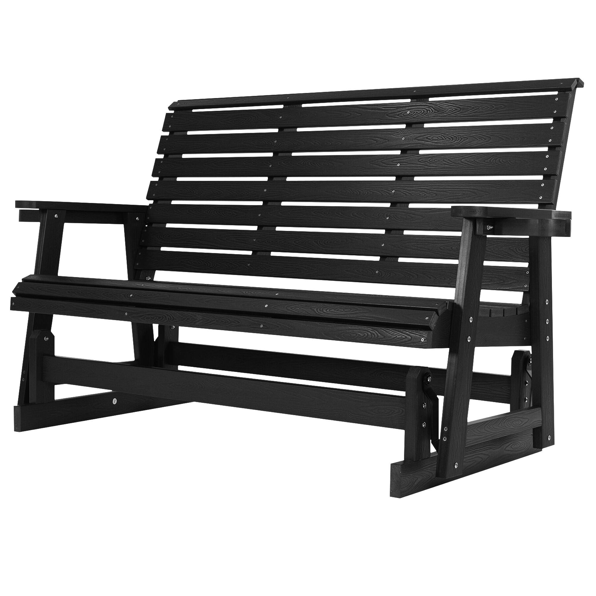 Alt View 6. Fortune Candy - HIPS Patio Glider Bench w/Cup Holders, All-Weather Poly Lumber, High Back & Deep Contoured Seat, for Porch Yard Garden - Black.