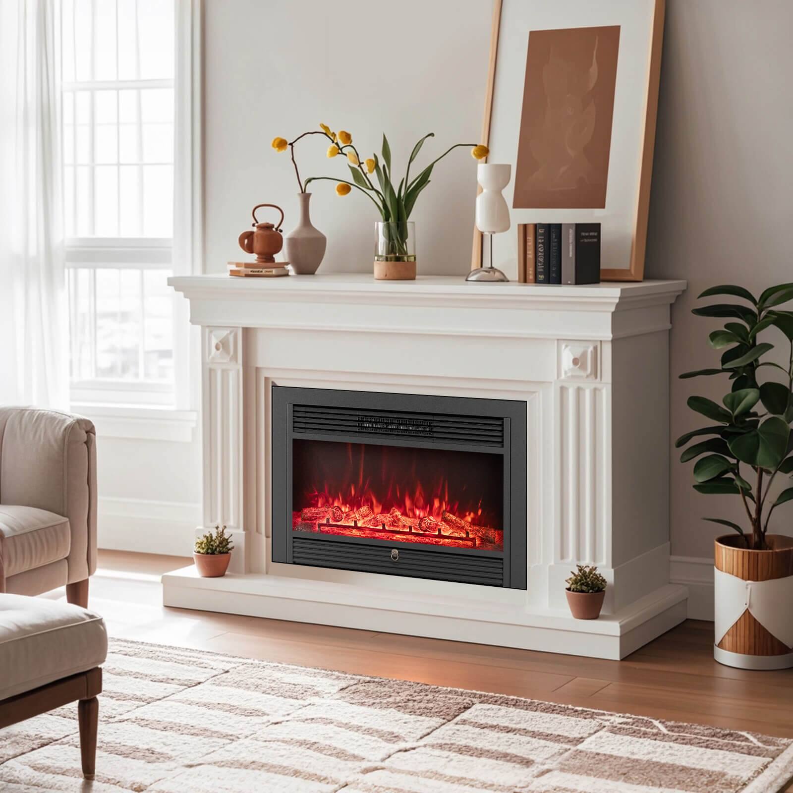 Alt View 3. Costway - Costway 33" Electric Fireplace Insert 750W Recessed Fireplace Heater with Remote Control - Black.