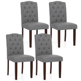 Costway - Wooden Dining Chair Set of 4 with Rubber Wood Legs Padded Seat S Springs, Kitchen - Gray