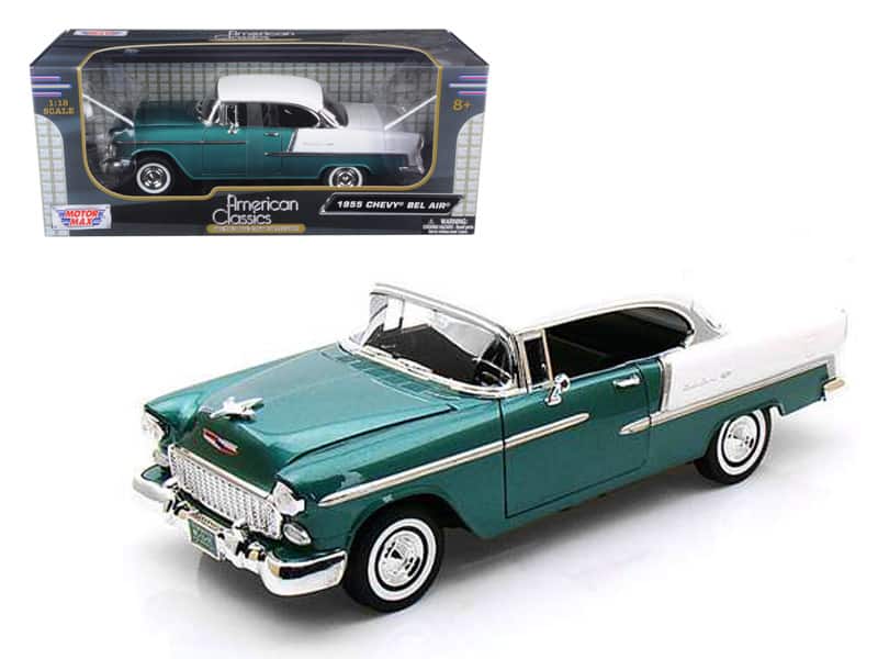 1955 Chevrolet Bel Air Hard Top Green Metallic and White 1/18 Diecast Model Car by Motormax price history on PriceWatchPro