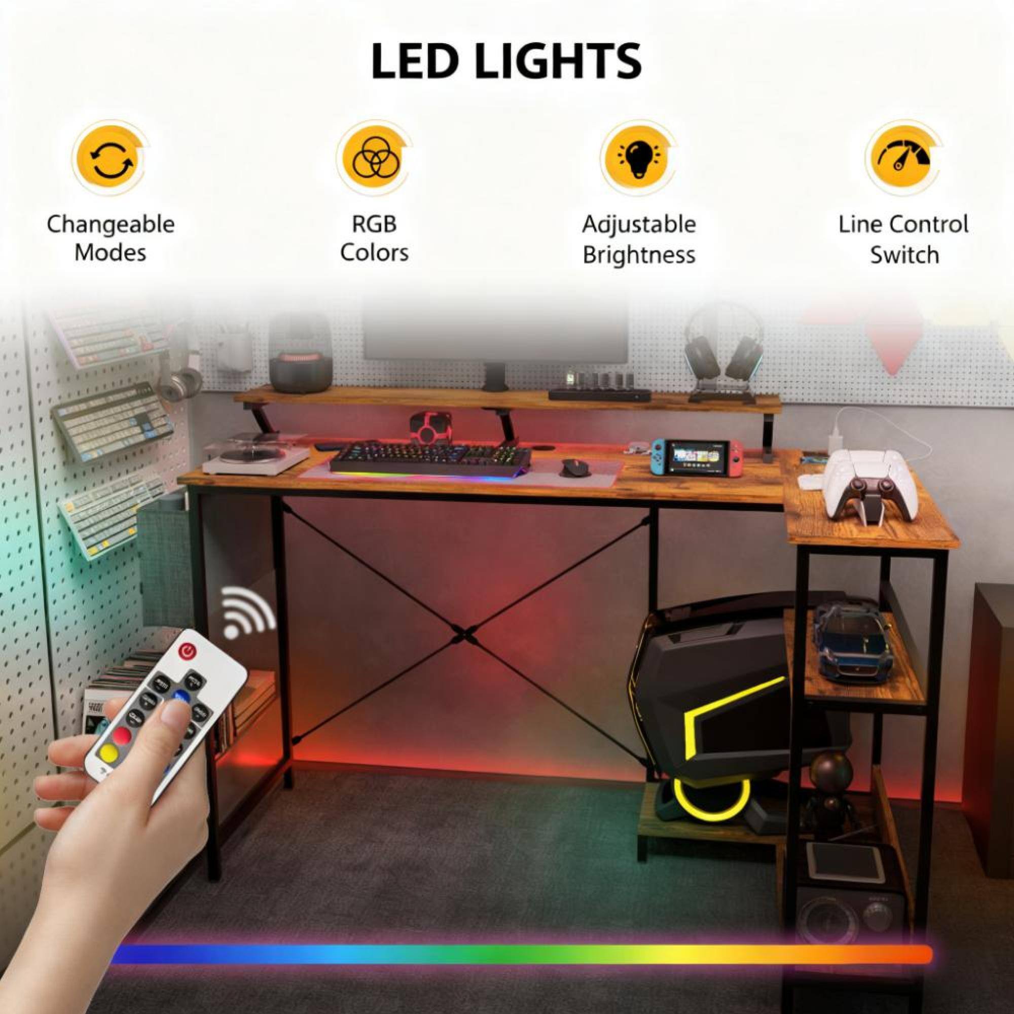 LED LIGHTS

- Changeable Modes
- RGB Colors
- Adjustable Brightness
- Line Control Switch