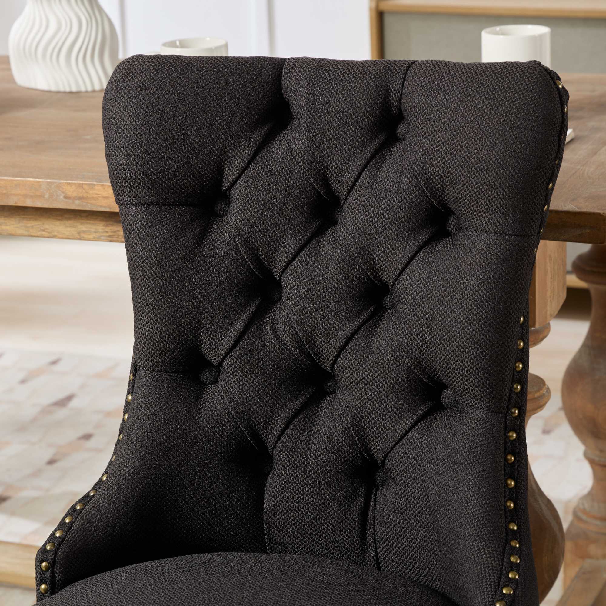 Alt View 4. Tiramisubest - High-end Tufted Solid Wood Contemporary Flax Upholstered Linen Dining Chair with Wood Legs Nailhead,SET OF 2,Black - Black.