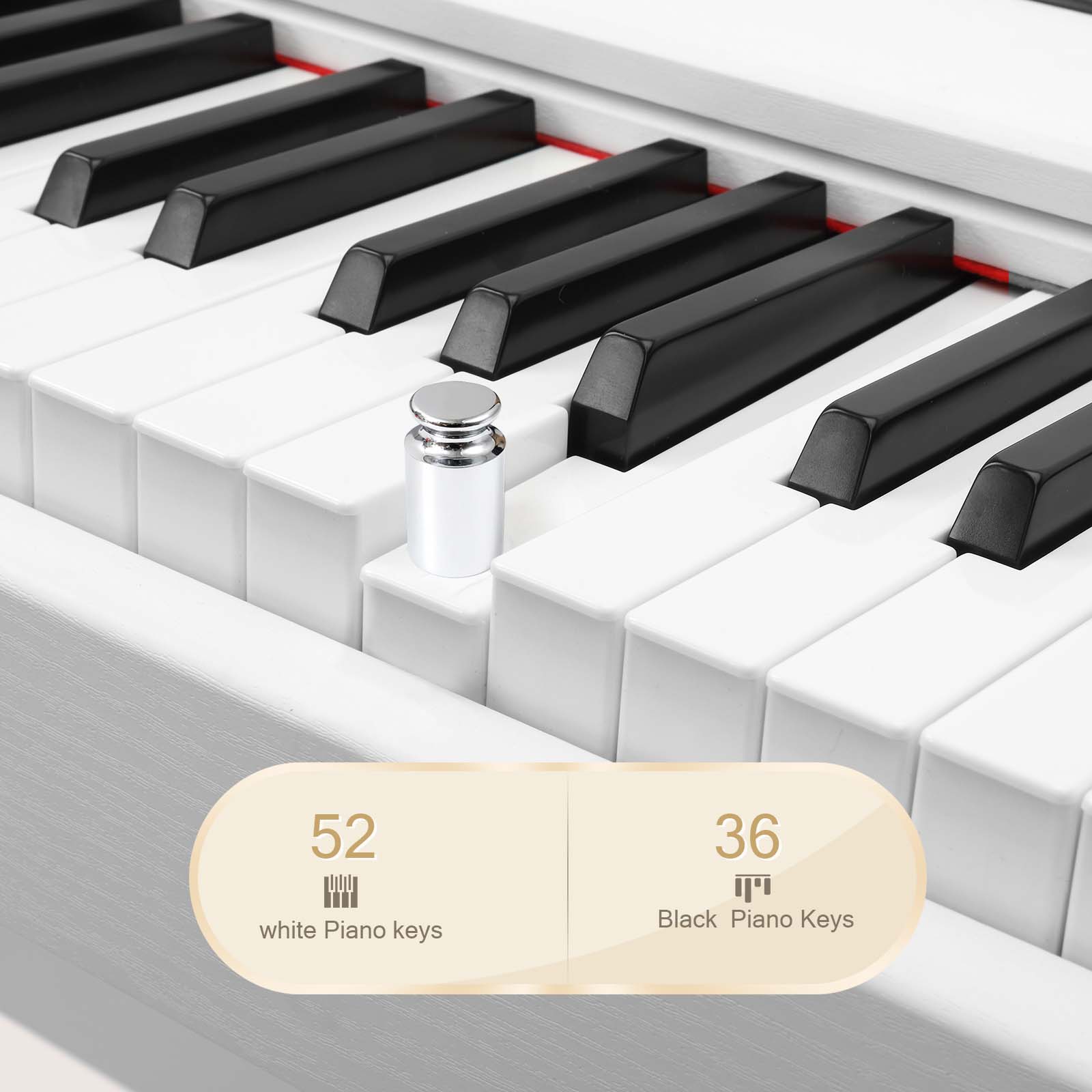 52 white Piano keys  
36 Black Piano Keys