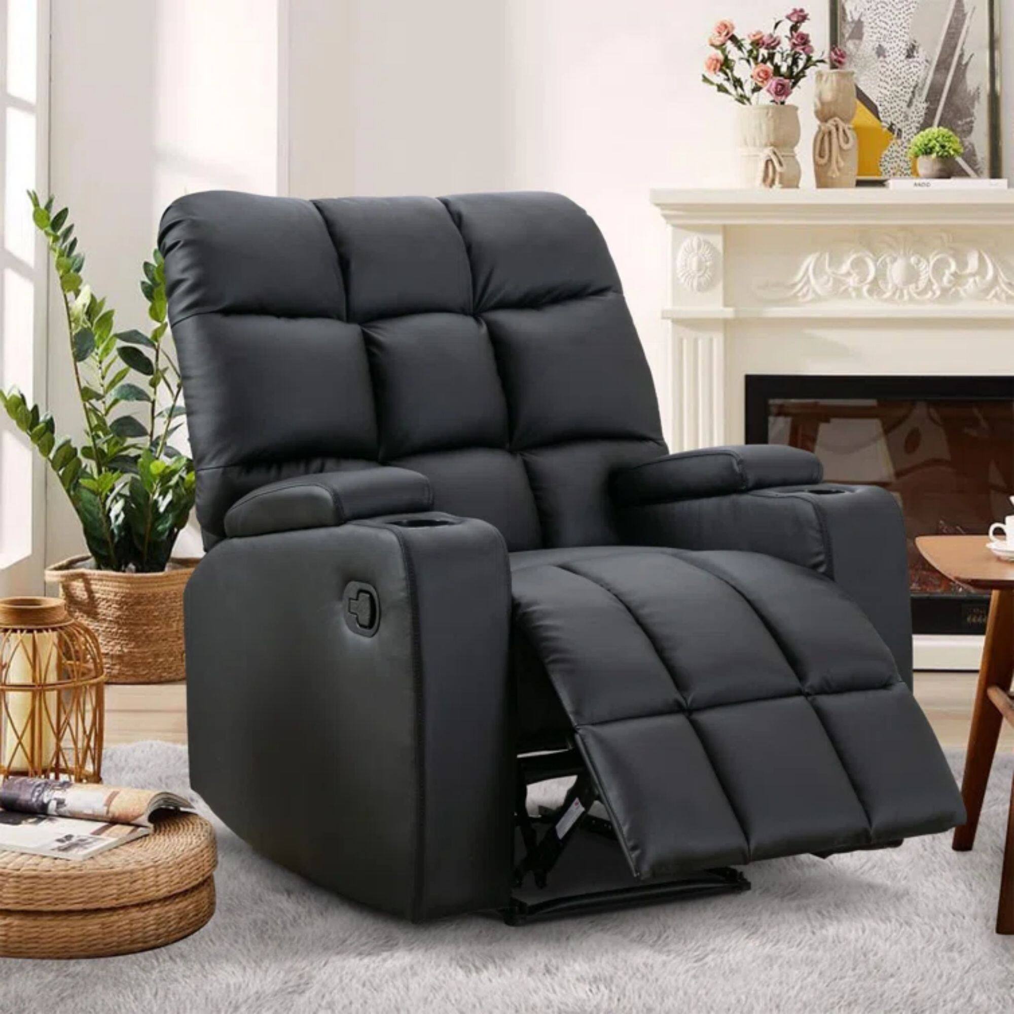 Angle. Bestier - Faux Leather Manual Massage Recliner with Vibration, Arm Storage and Two Cup Holders - 33.5" Wide - Black.