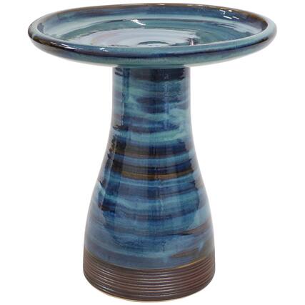 Front. Sunnydaze - Duo-Tone Outdoor Glazed Ceramic Bird Bath - 21 in - Galaxy Blue.