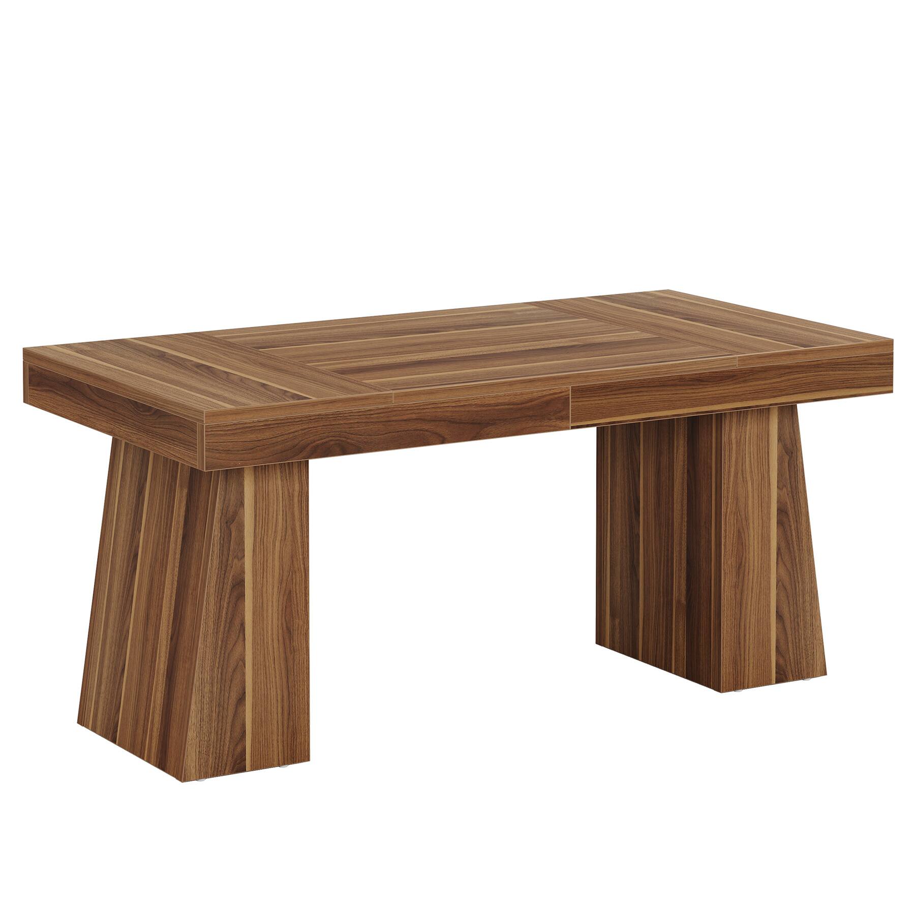 Back. APRILSOUL - 63in Executive Desk Large Office Computer Workstation with Sturdy Double Pedestal Base Elegant Study and Writing Table - Brown.