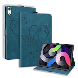 Dteck - For Apple iPad (A16) 11" 2025 & iPad 10th 2022 PU Leather Embossed Butterfly Folio Case+Card Holder Flip Stand Cover - Blue