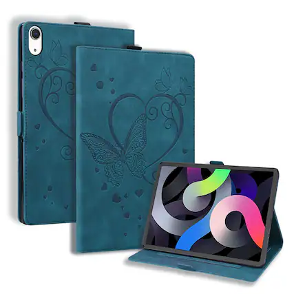 Front. Dteck - For Apple iPad mini (A17 Pro) 2024/iPad mini (6th) PU Leather Embossed Butterfly Folio Case+Card Holder Flip Stand Cover - Blue.