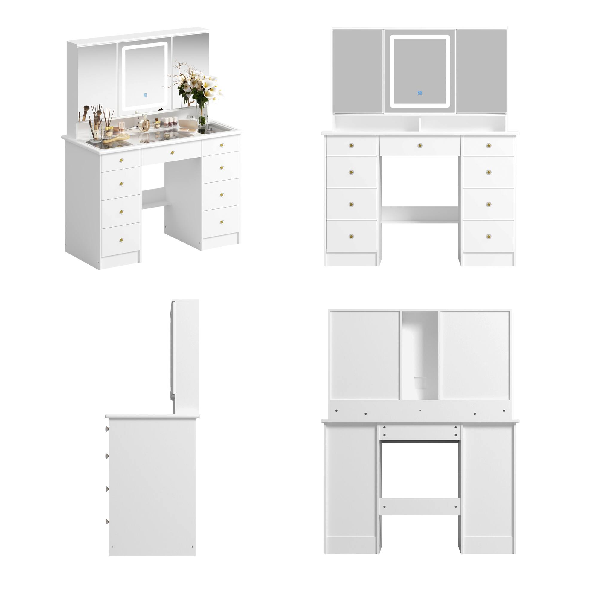 Alt View 10. Famapy - LED Lighted Makeup Vanity Set with 3-Color Adjustable Dimmable Mirror Space-Saving Dressing Table for Small Bedrooms - White.