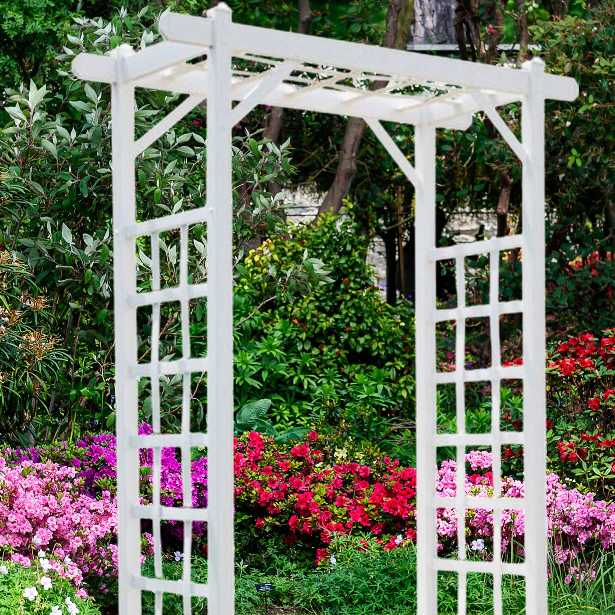 Alt View 2. Dura-Trel - Dura-Trel Elmwood Arbor 57" x 84" PVC Outdoor Garden Arch Lattice Trellis, White - White.