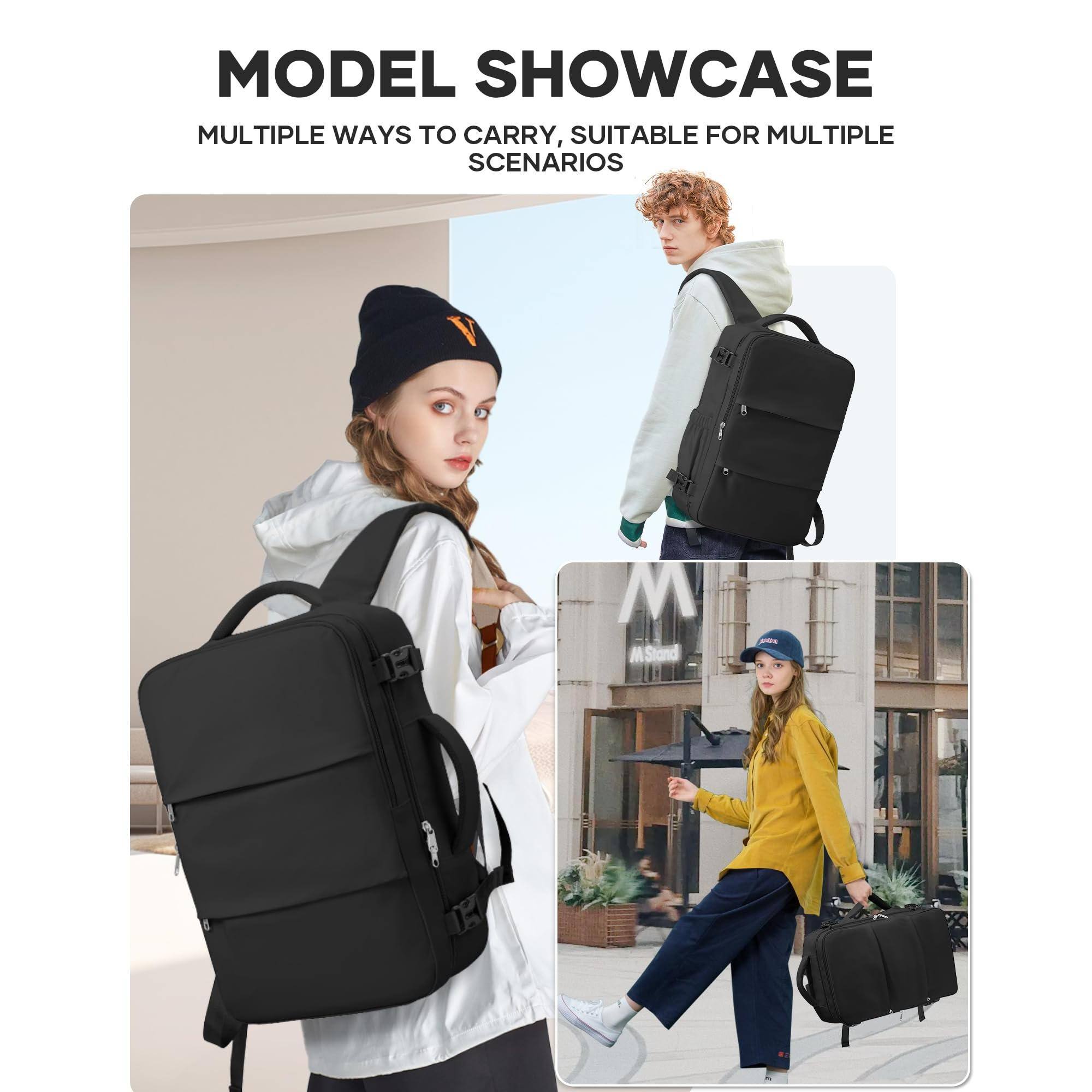 Alt View 4. Pacoar Cade - Travel Backpack For Women Men Carry On Traveling Airplanes Personal Item Bag Laptop Backpacks - E-black-Small.