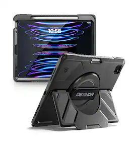 Dexnor - for iPad Pro 12.9 inch 6th/5th/4th/3rd Gen Rugged Case with 360° Rotating Hand Strap, Pencil Holder Shockproof Cover - Black