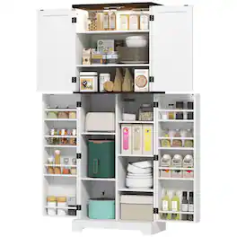 Homcom - Tall Kitchen Pantry Cabinet with Motion Sensor Light - White