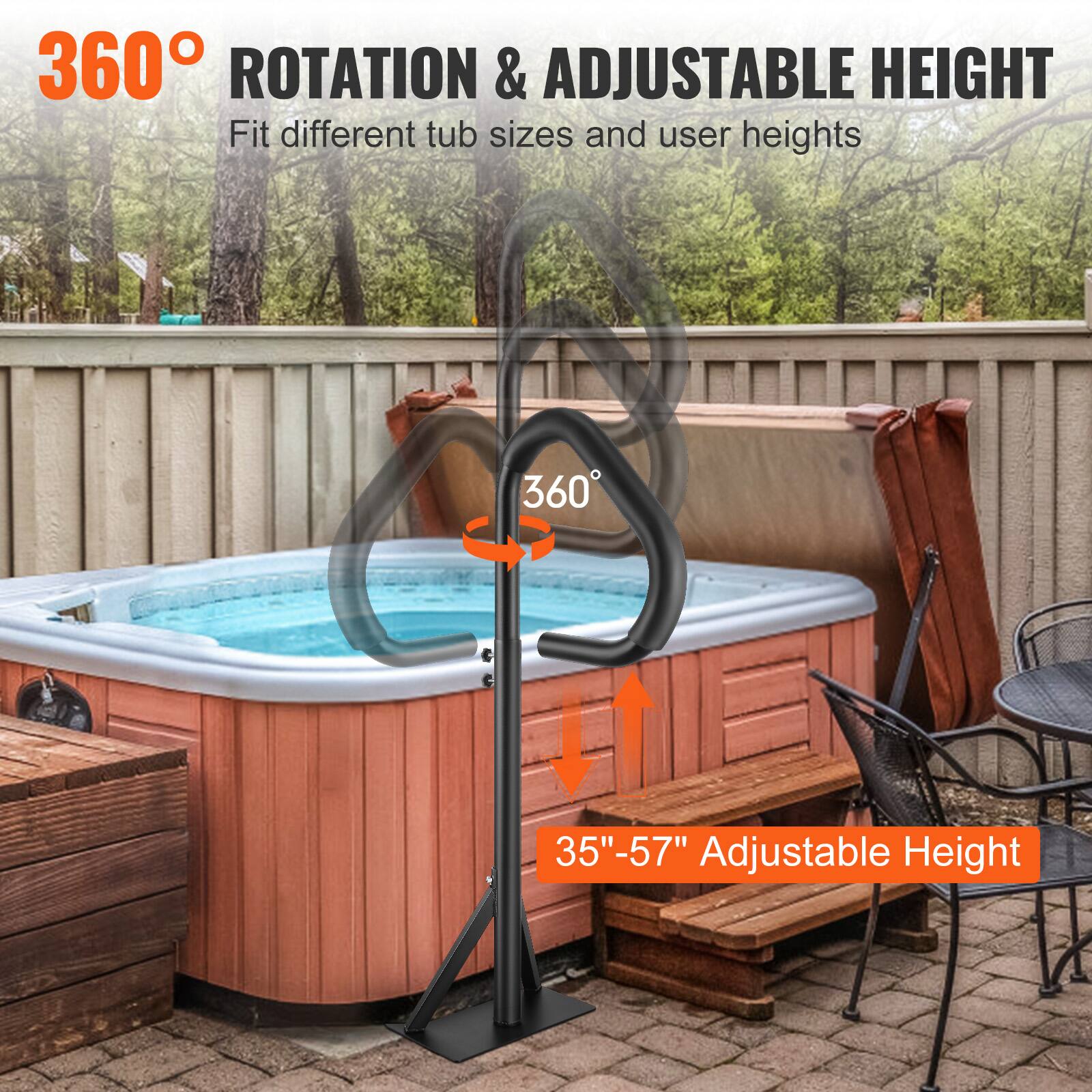 360° ROTATION & ADJUSTABLE HEIGHT  
Fit different tub sizes and user heights  

35"-57" Adjustable Height