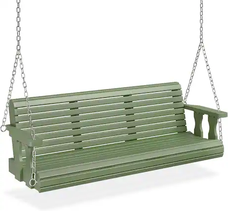 Front. Winado - 5 FT Patio Wooden Porch Swing, Heavy Duty 880 LBS Swing Chair Bench, with Hanging Chains for Outdoor Courtyard Garden - Olive Green.