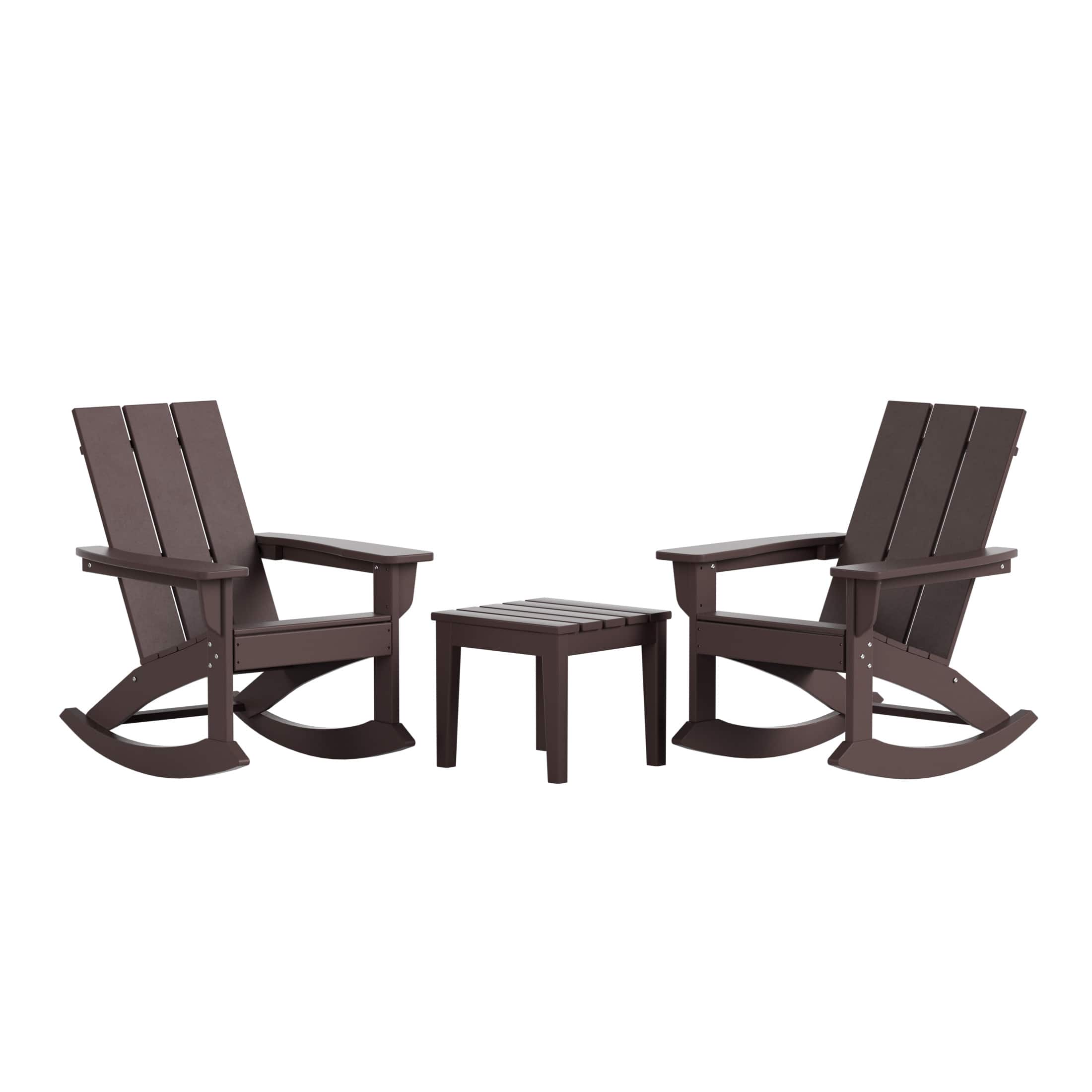 WestinTrends - Ashore Modern Rocking Poly Adirondack Chair With Side Table 3-Piece Set - Dark Brown