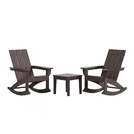 WestinTrends - Ashore Modern Rocking Poly Adirondack Chair With Side Table 3-Piece Set - Dark Brown