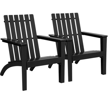 Front. Gymax - Gymax Set of 2 Outdoor Wooden Adirondack Chair Patio Lounge Chair w/ Armrest Black - Black.