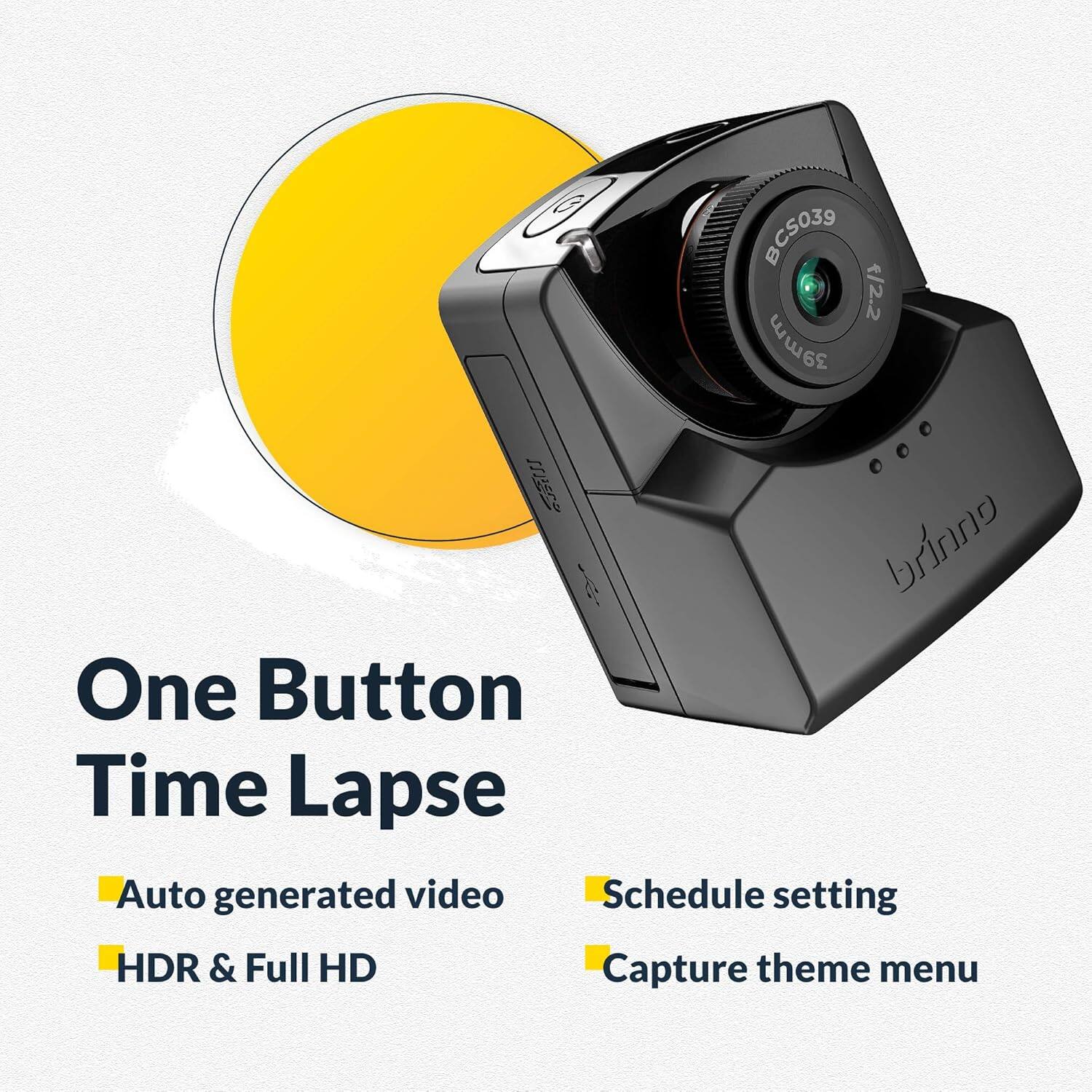 C G BCS039 /2.2 5mm 111 brinno One Button Time Lapse Auto generated video Schedule setting HDR & Full HD Capture theme menu