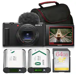 Bundle - Sony - ZV-1 II Digital Camera (ZV1M2/B) + 64GB Card + Bag + Battery - Black