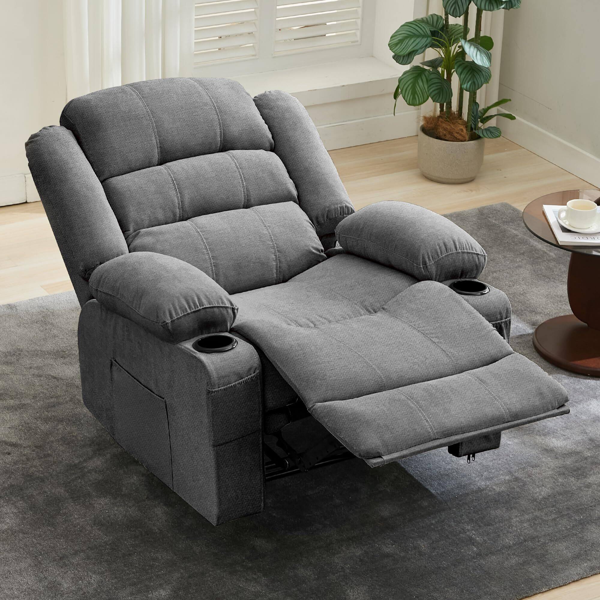 Alt View 6. Acekool - Widen Recliner Chair for Adults, Heavy Duty 350Lb Manual Large Lounge Chairs - Grey.
