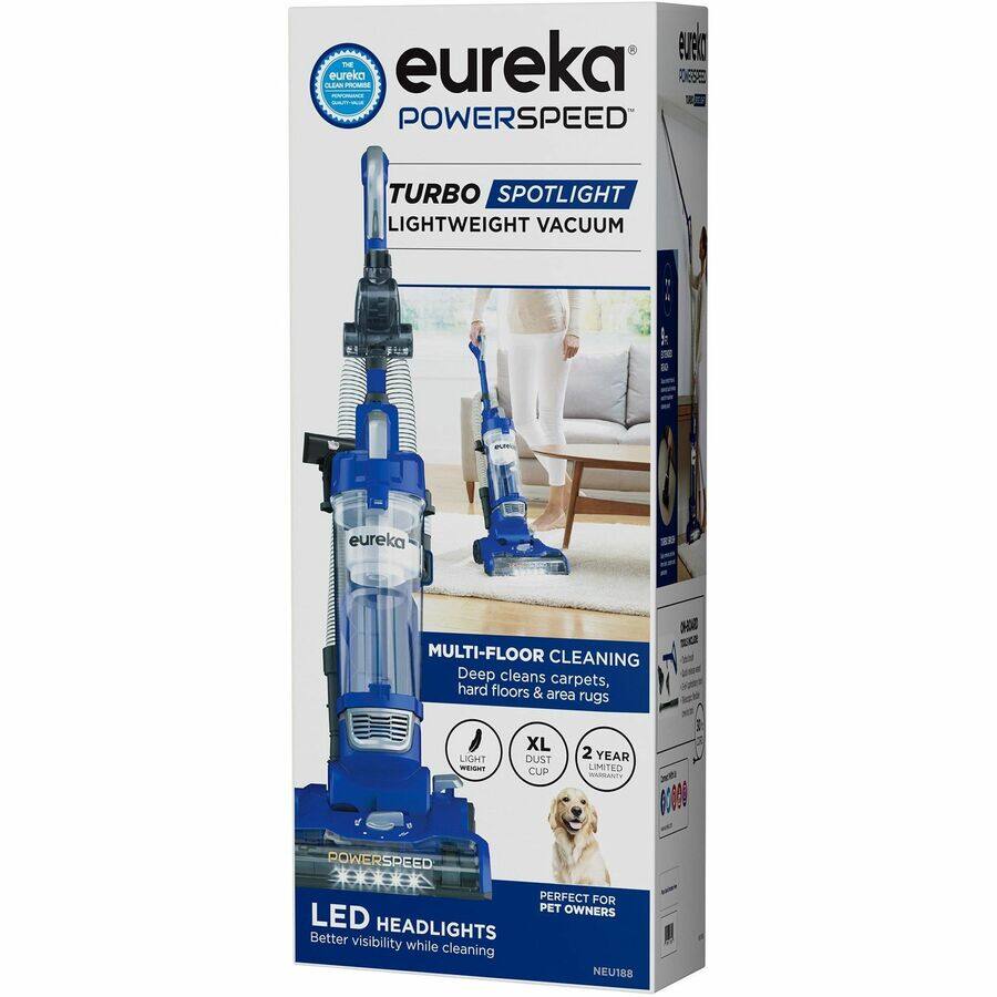 eureka POWERSPEED TURBO SPOTLIGHT LIGHTWEIGHT VACUUM

eureka CLEAN THE PROMISE

MULTI-FLOOR CLEANING
Deep cleans carpets, hard floors & area rugs

XL DUST CUP

2 YEAR LIMITED

LED HEADLIGHTS
Better visibility while cleaning

PERFECT FOR PET OWNERS

NEU188