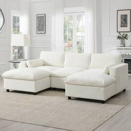 Boyel Living - Cloud Sofa U-Shaped Sectional Sofa Armrest Pillows White Chenille - White