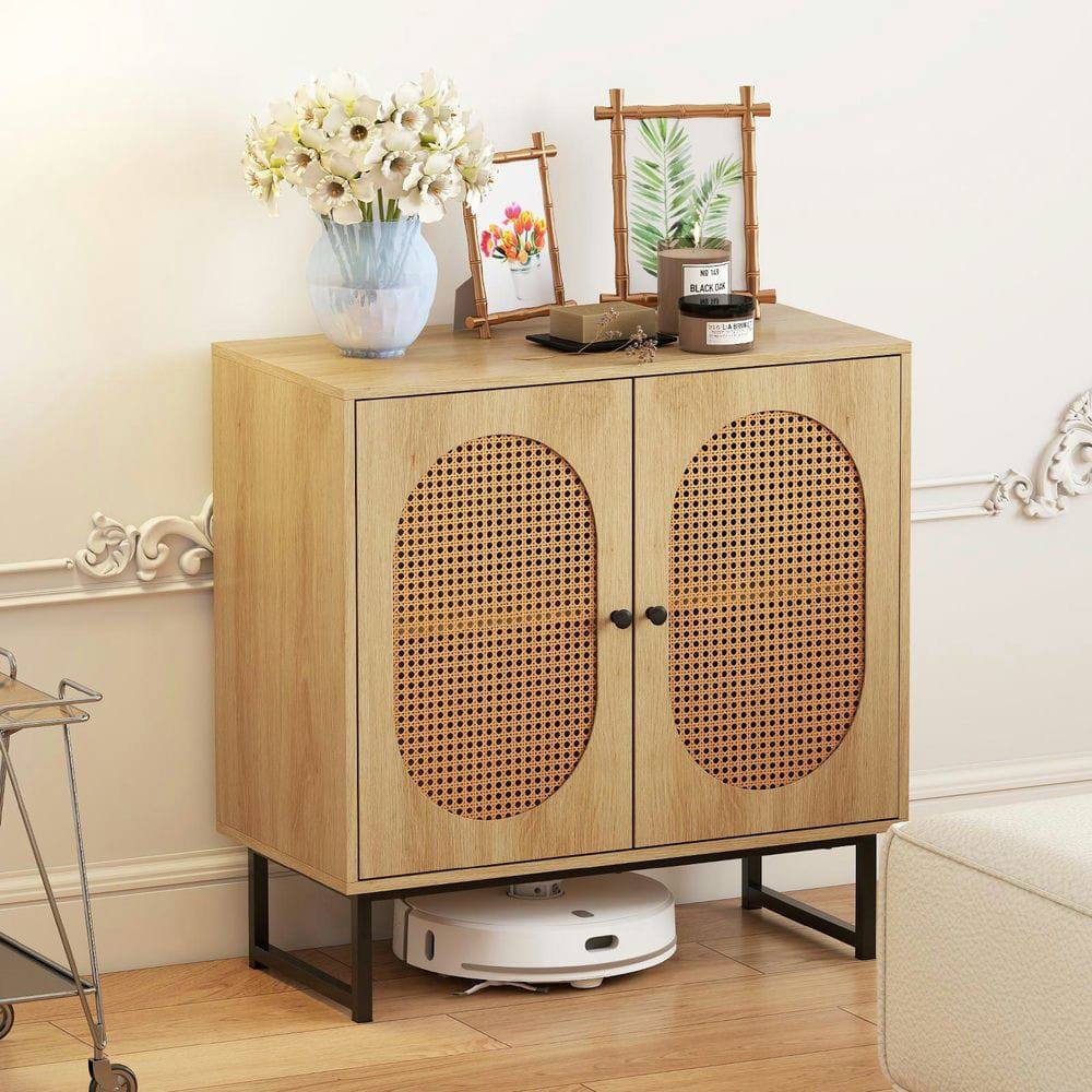 Alt View 4. Kadyn - Rattan Storage Buffet Cabinet with Two Doors and Adjustable Shelf, Natural - Brown.