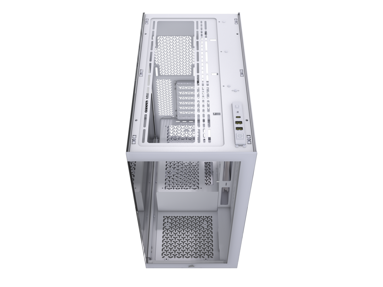 Alt View 5. CORSAIR - CORSAIR 3500X White Tempered Glass Mid-Tower Case – Reverse Motherboard, 10x 120mm Fans, 2x 360mm Radiators - White.