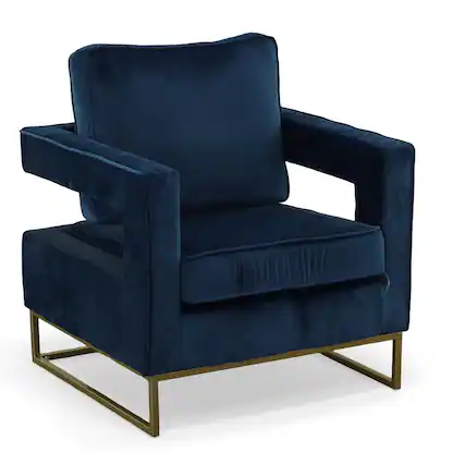 Front. Carolina Chair & Table - Adadon Velvet Upholstered Armchair - Navy Blue - Navy Blue, Gold.