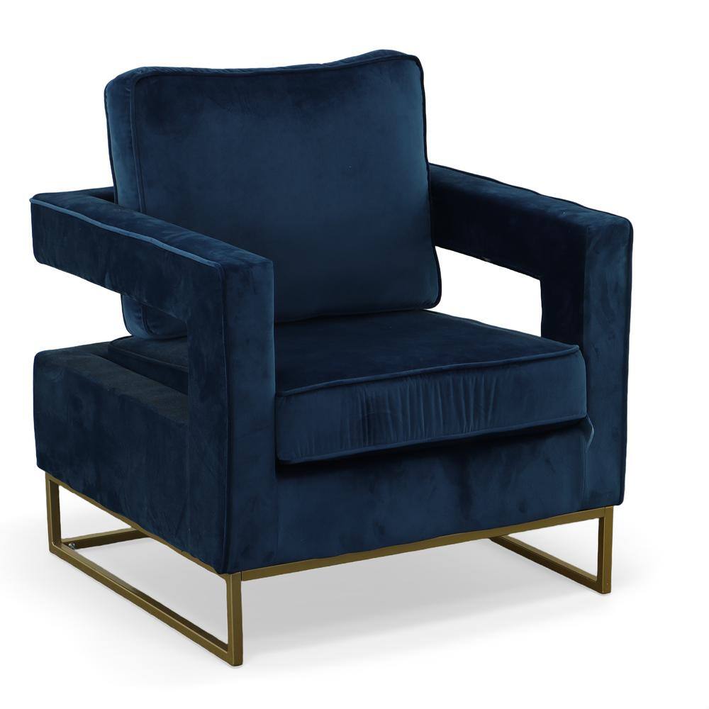 Front. Carolina Chair & Table - Adadon Velvet Upholstered Armchair - Navy Blue - Navy Blue, Gold.