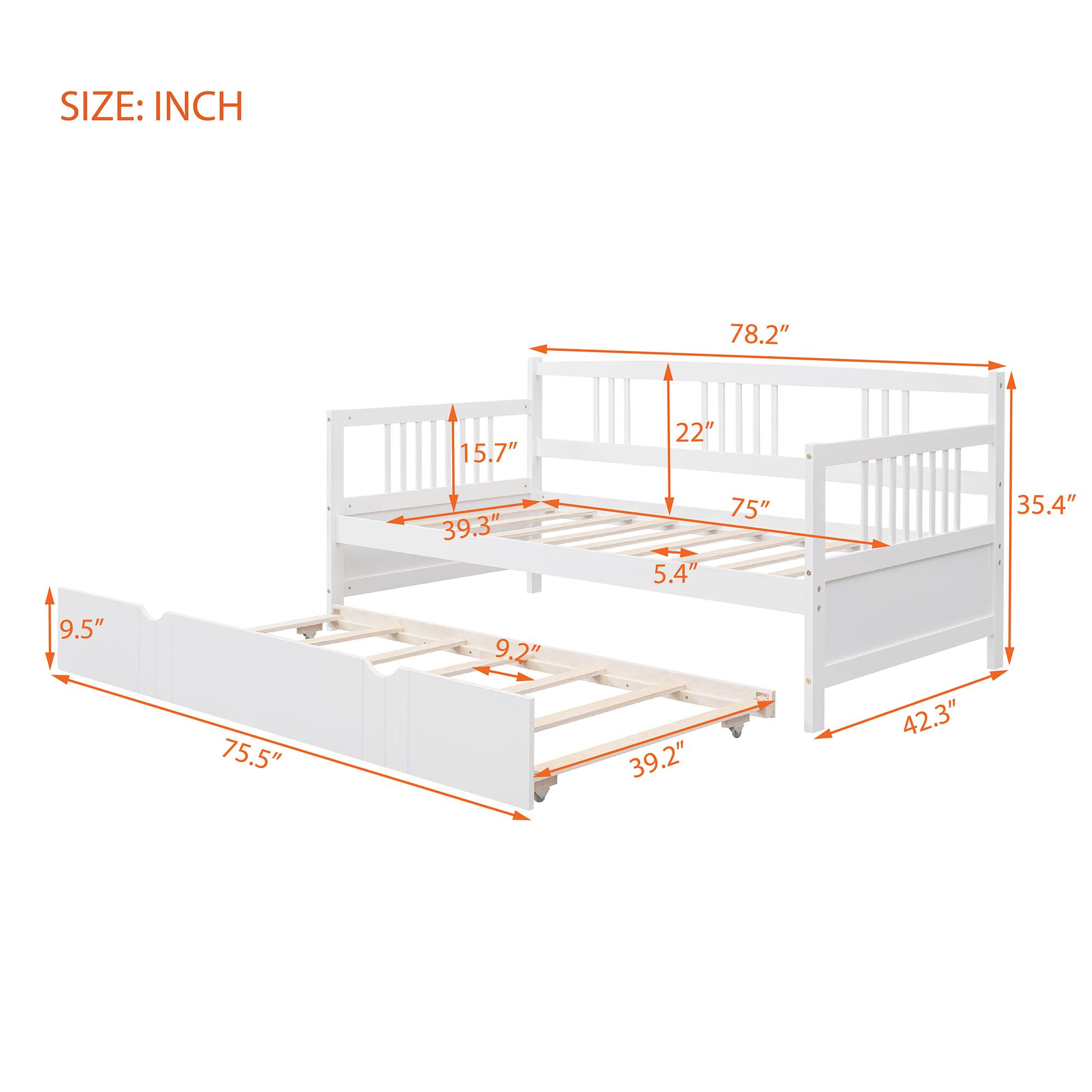 SIZE: INCH

- 78.2"
- 35.4"
- 42.3"
- 75"
- 22"
- 15.7"
- 39.3"
- 5.4"
- 39.2"
- 9.2"
- 75.5"
- 9.5"