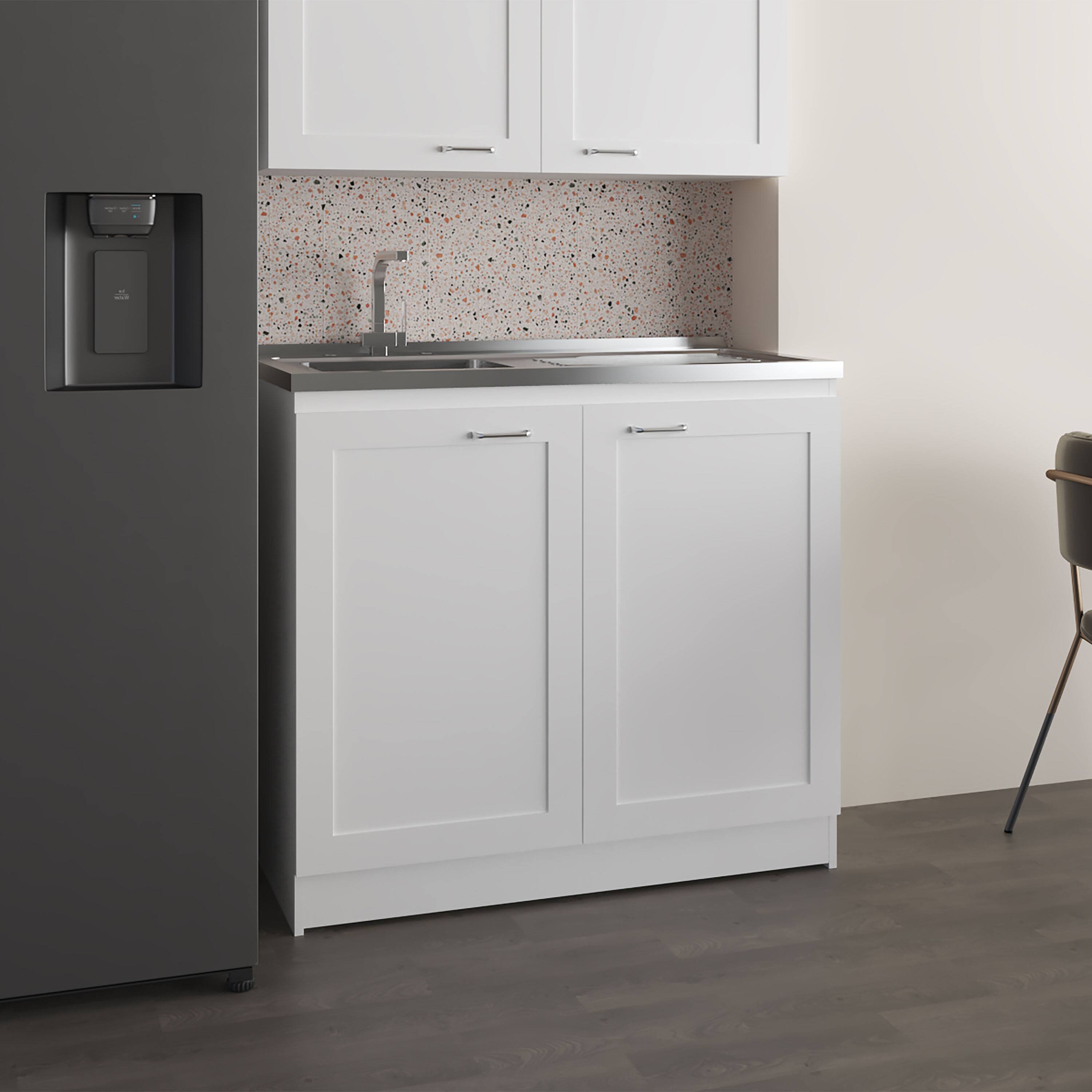 Left. TuHome - Zurich 39" Wide Utility Sink, Base Cabinet Two-Door Cabinet With Two Shelves, Stainless Steel Sink - White.