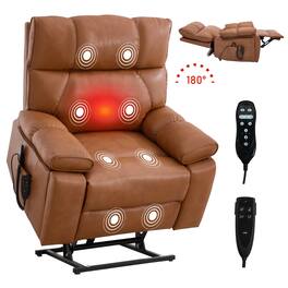 Boyel Living - Leatheraire Dual Motor Power Lift Recliner, Heat & Massage, Infinite Positions, Hidden Cup Holders - Orange