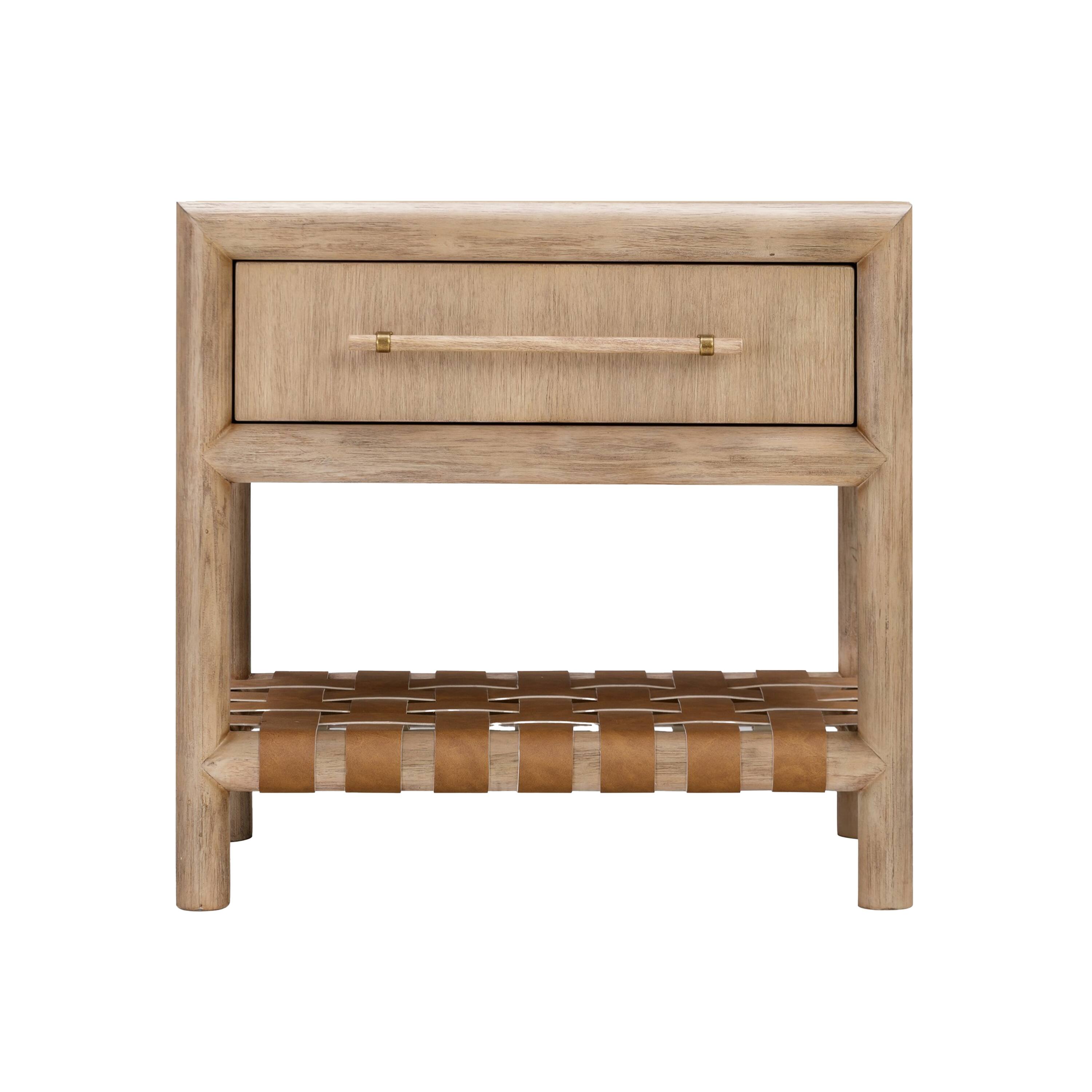 Angle. Manhattan Lane - Dory 26 Inch Nightstand, 1 Drawer, Open Shelf, USB Charge Port,  Wood - Brown.