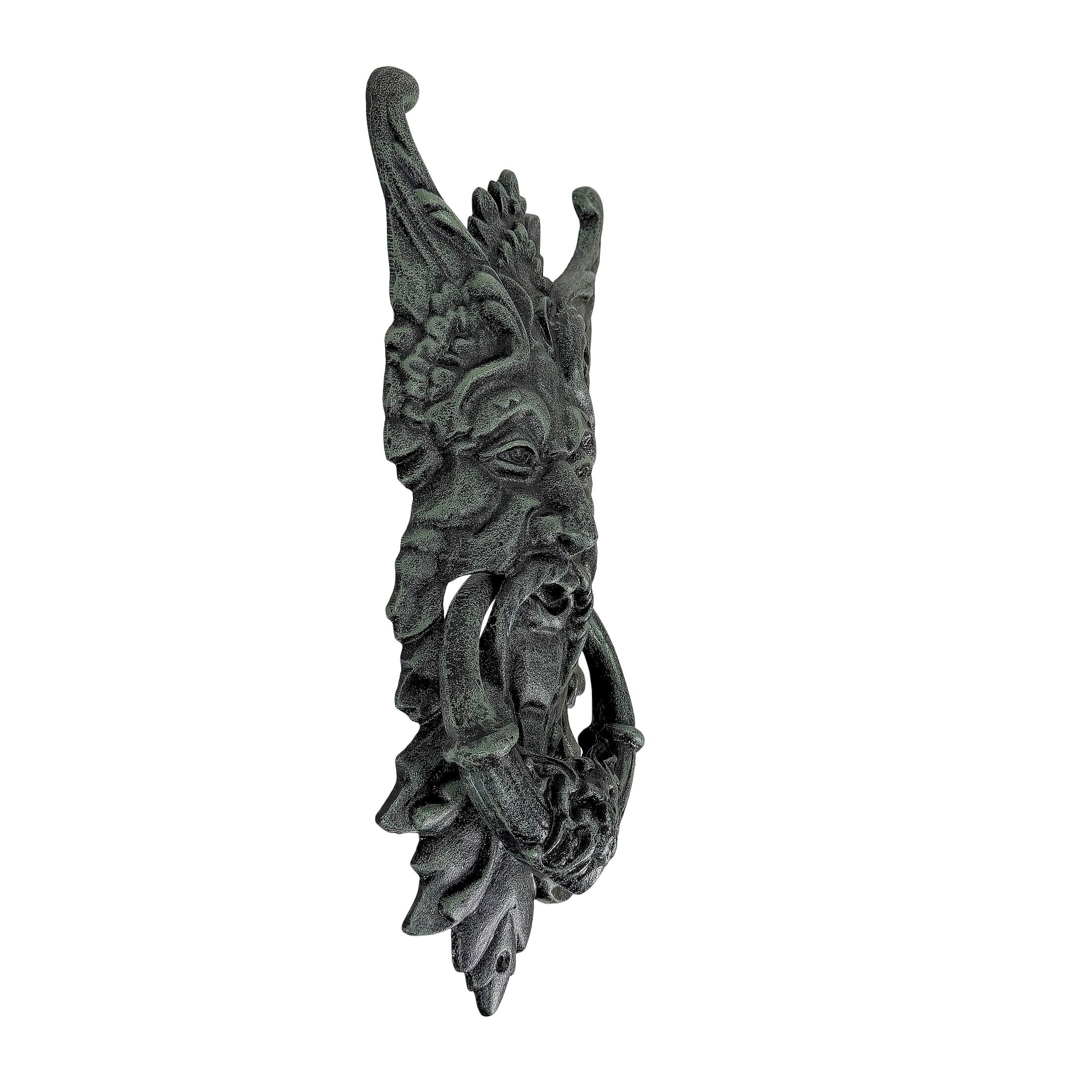 Alt View 1. Things2Die4 - Gothic Green Man Door Knocker Verdigris Cast Iron 19 in Wall Mounted - Green.