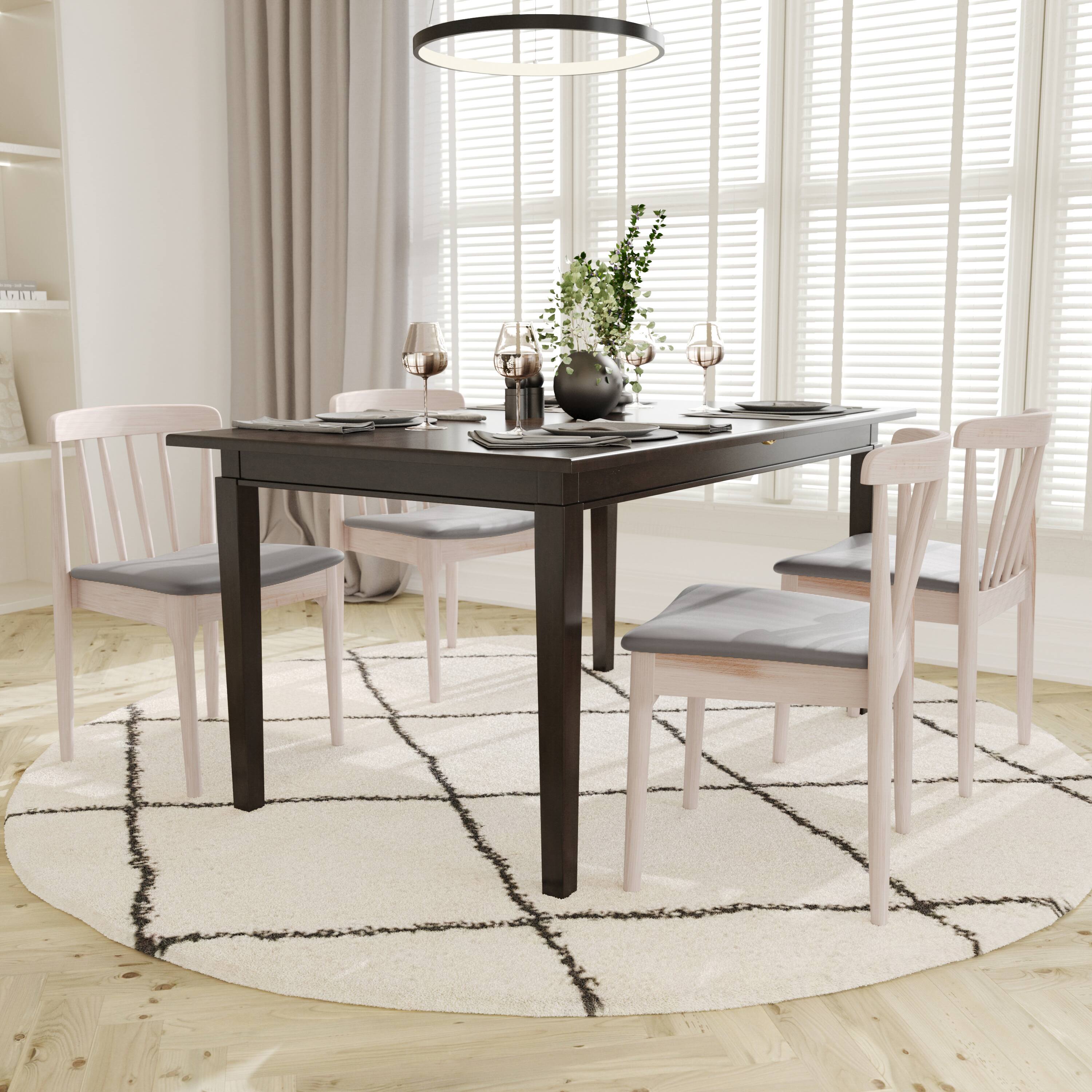 Alt View 1. Emma + Oliver - Charlize Solid Wood Dining Chair with Spindle Backrest and Vinyl Seat - Brown Vinyl Seat/Antique White Wood Frame.